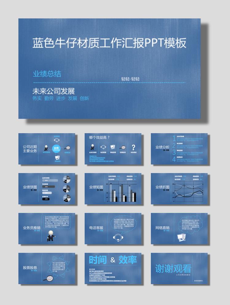 蓝色牛仔材质工作汇报PPT模板